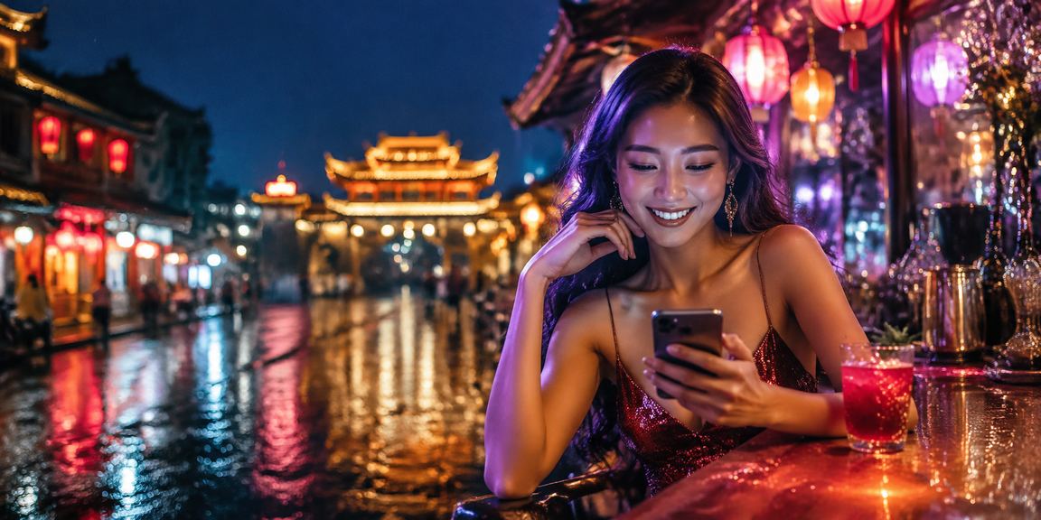 Người dùng trải nghiệm casino di động dưới ánh đèn neon tại Huế